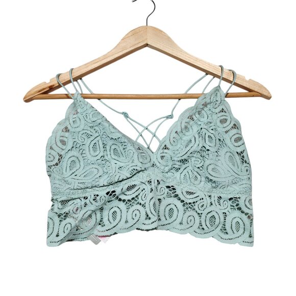 Victorias‎ Secret PINK Lace Bralette Top Mint Green Cross Back L - Picture 1 of 7